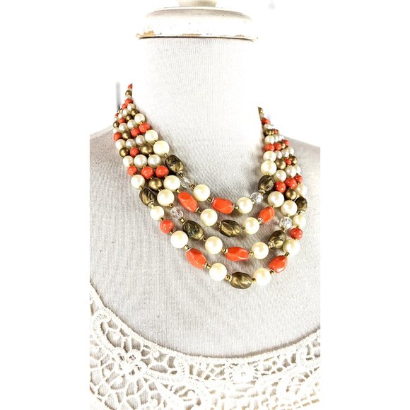 Vintage chunky tiered layered bead chain multi strand necklace - Picture 3 of 6